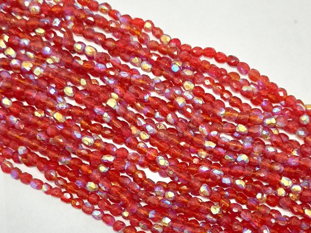 Red Spherical Faceted Crystal Glass Beads