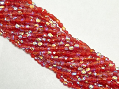 Red Spherical Faceted Crystal Glass Beads