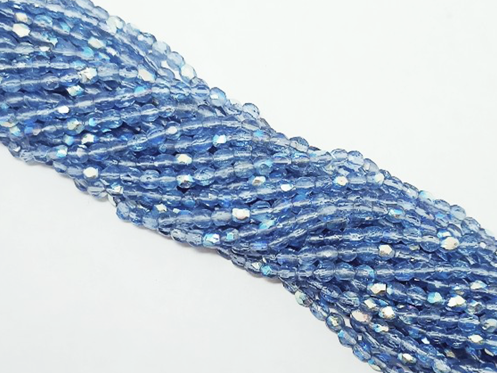 Blue Spherical Faceted Crystal Glass Beads