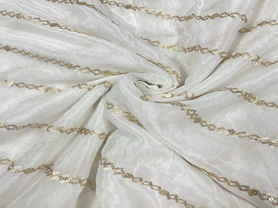 White Stripes Dyeable Embroidered Chiffon Fabric