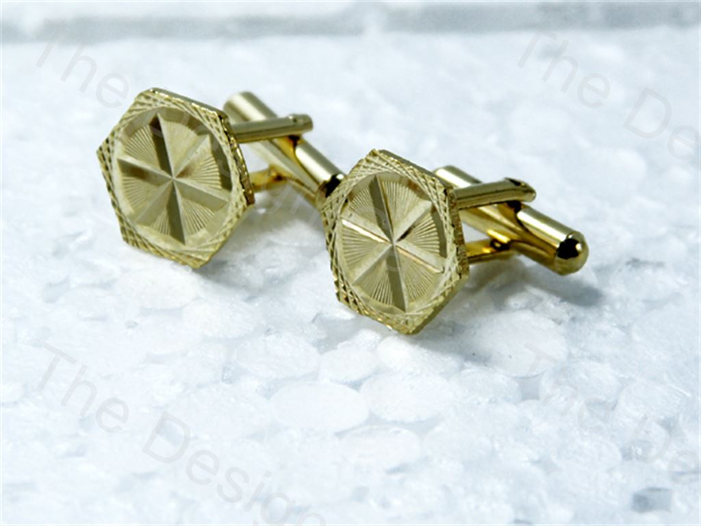hexagon-round-design-golden-metallic-cufflinks