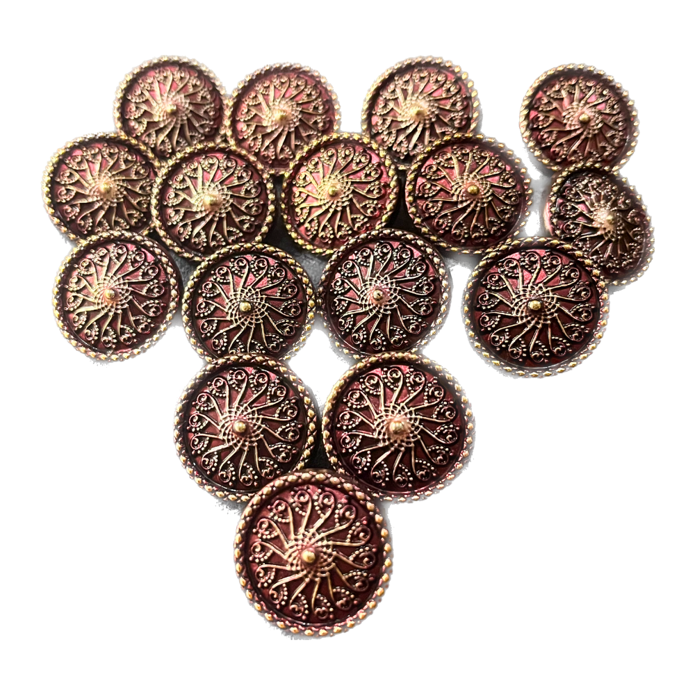Brown Circular Plastic Buttons With Golden Design