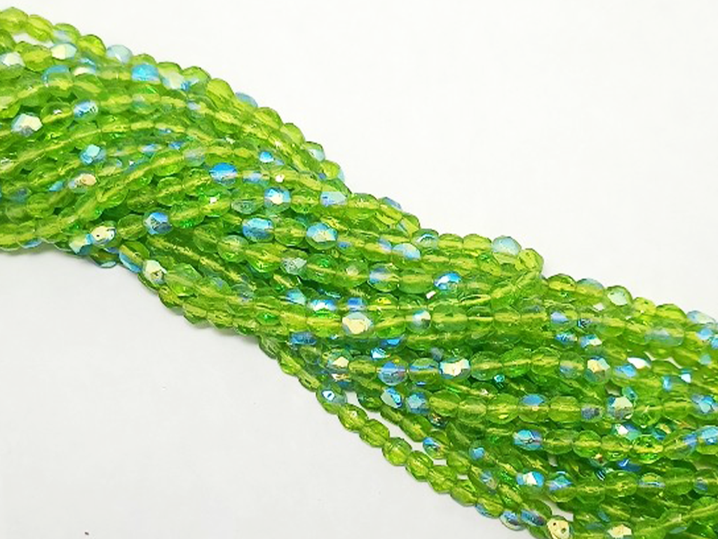 Green Spherical Faceted Crystal Glass Beads