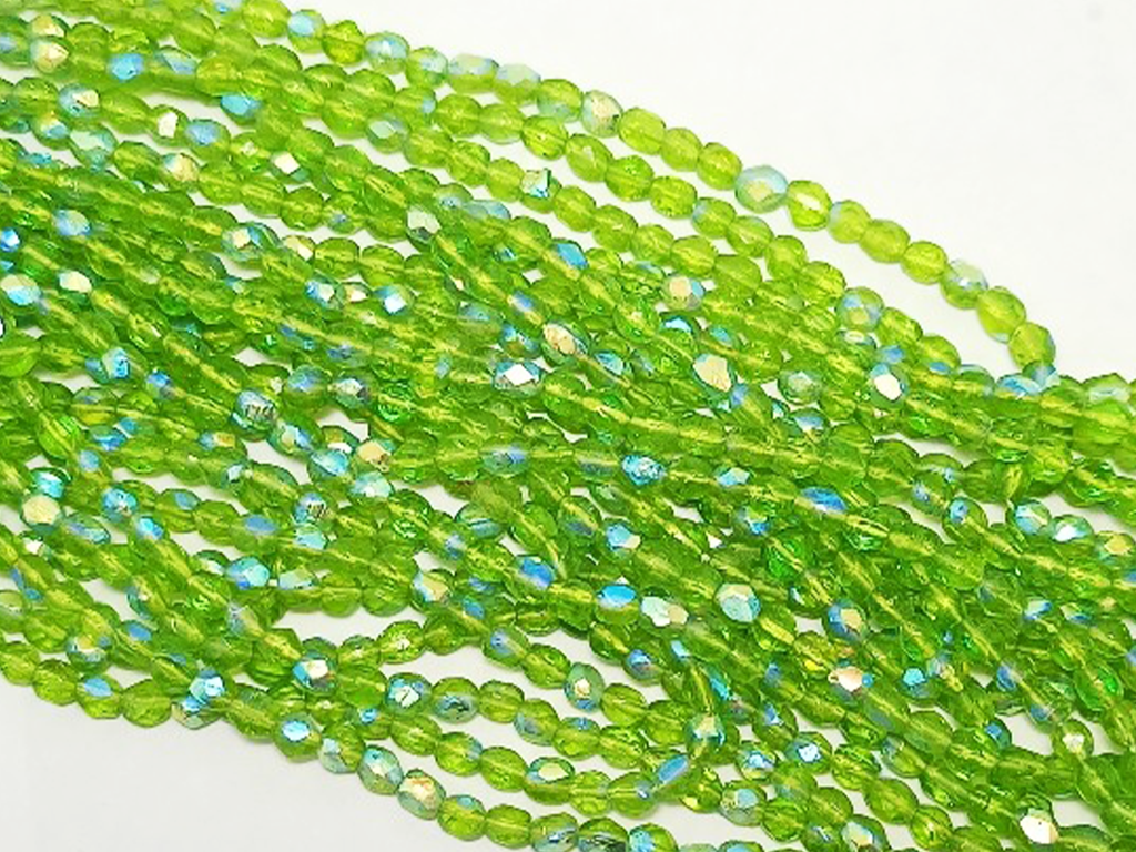 Green Spherical Faceted Crystal Glass Beads