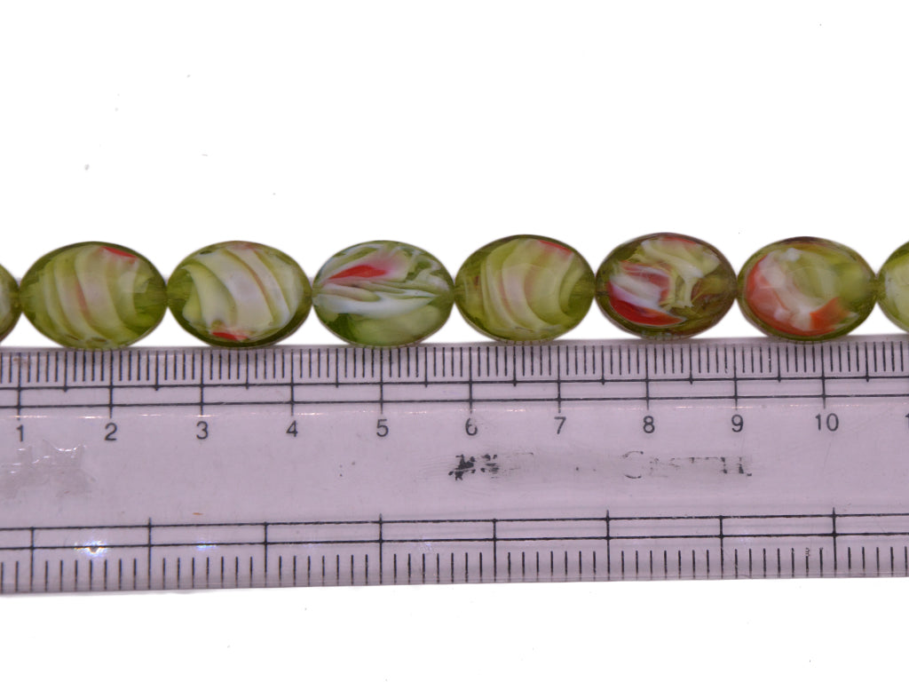 Green White and Red Double Tone Designer Glass Beads