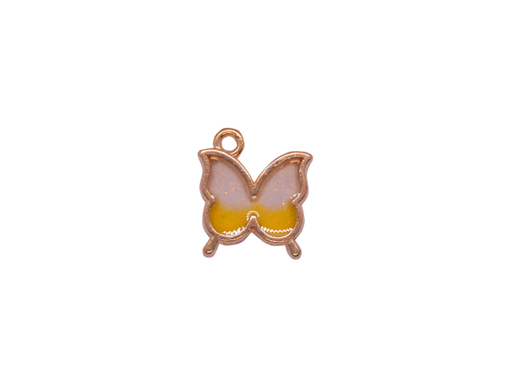 Yellow White Butterfly Shaped Metal Glass Charms