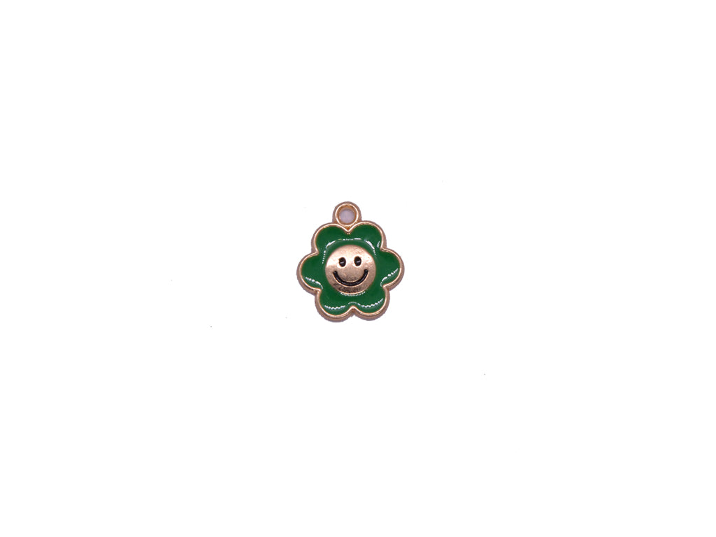 Dark Green Flower Shaped Smiley Enamel Charms