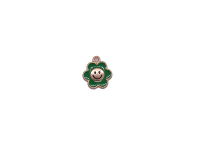 Dark Green Flower Shaped Smiley Enamel Charms