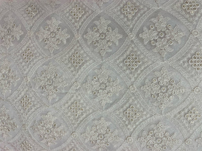 Pre Cut White Dyeable Lakhnavi Embroidered Georgette Fabric