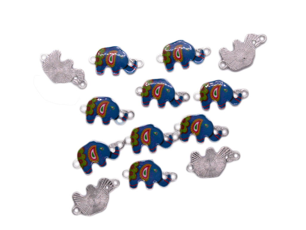 Blue Mutlicolour Elephant Shaped Metal Charms