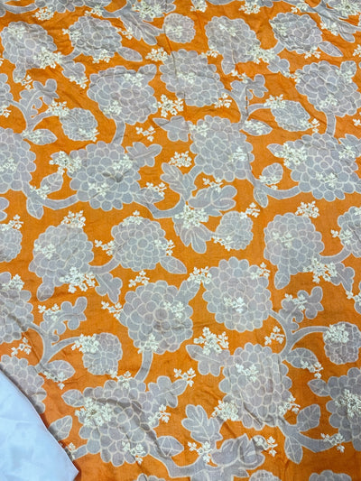 Orange Printed Pure Monga Silk Fabric