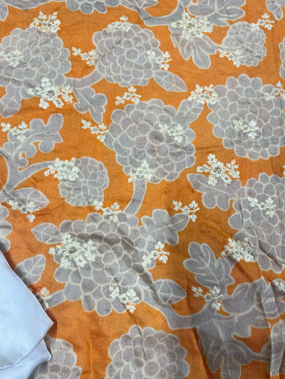 Orange Printed Pure Monga Silk Fabric