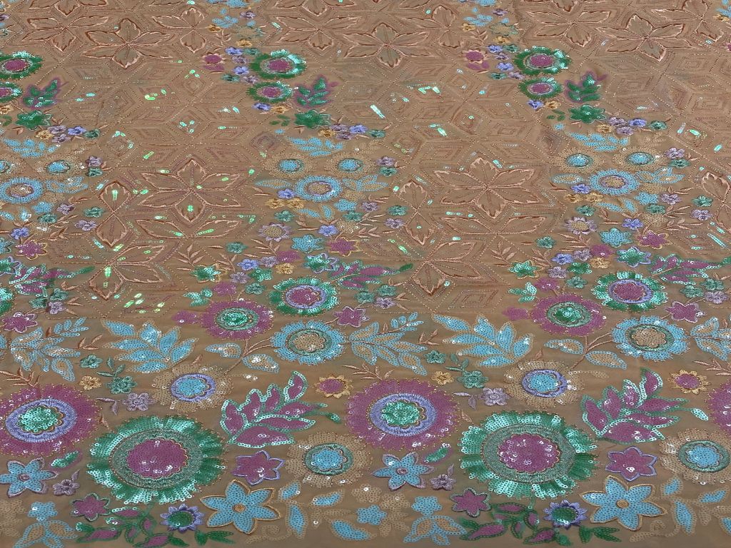 Multicolor Floral Embroidered Georgette Fabric