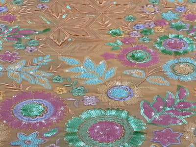 Multicolor Floral Embroidered Georgette Fabric