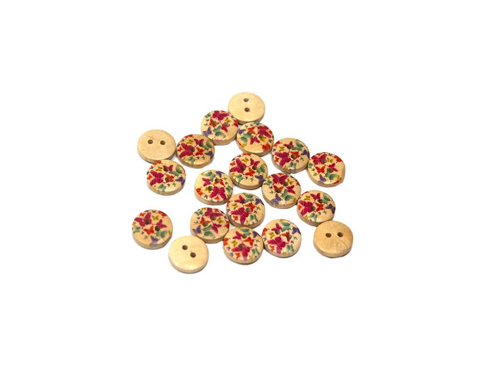 Multicolour Butterflies Printed 2 Hole Wooden Buttons