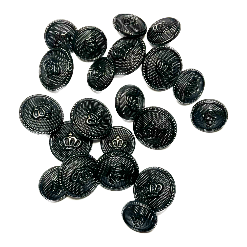 Black Circular Plastic Buttons With Crown Design