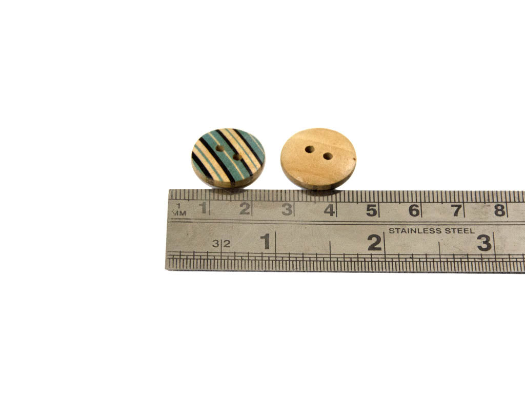 Sea Green and Black Stripes Printed 2 Hole Wooden Buttons