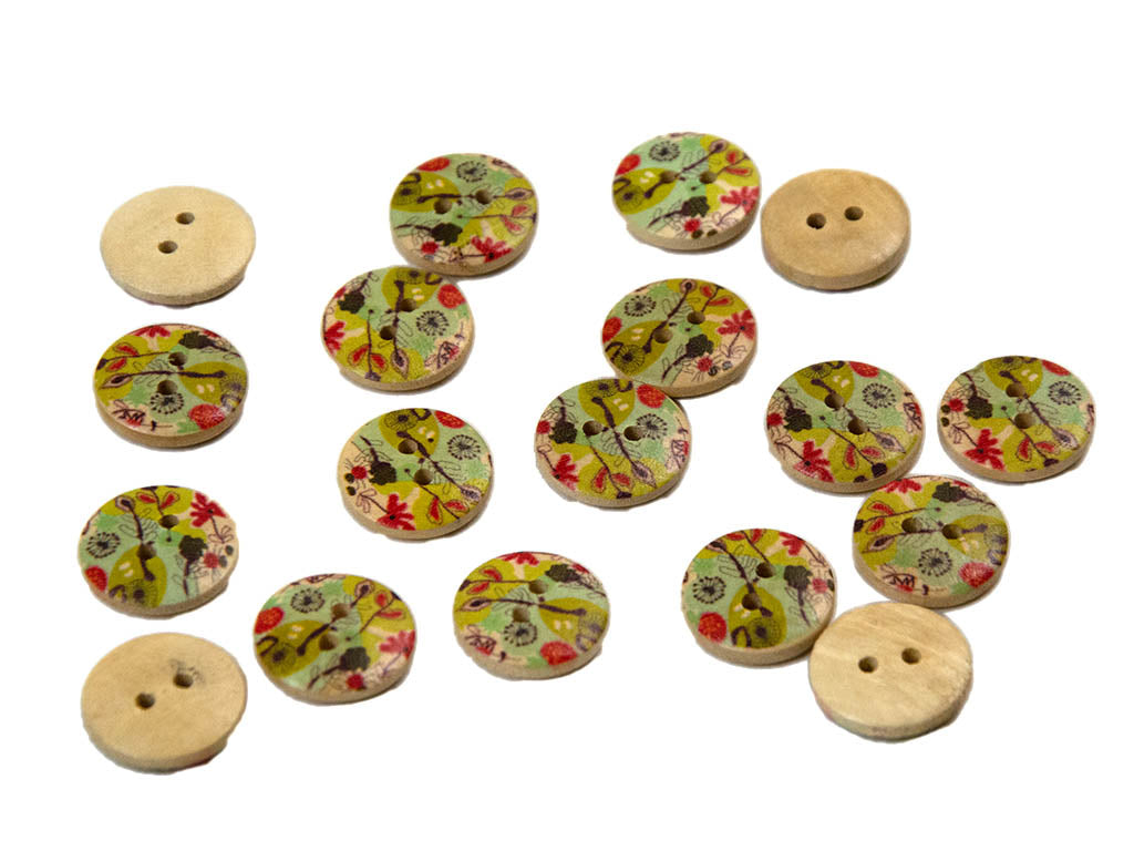 Multicolour Leaves Printed 2 Hole Wooden Buttons1