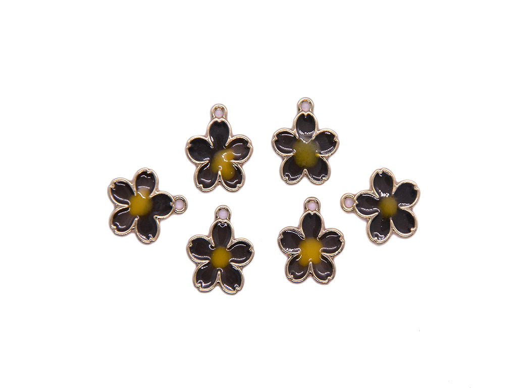 Black Yellow Flower Shaped Enamel Metal Charms