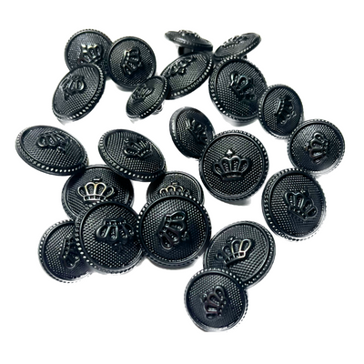 Black Circular Plastic Buttons With Crown Design