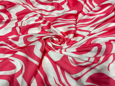 Pink & White Abstract Armani Satin Lycra Fabric