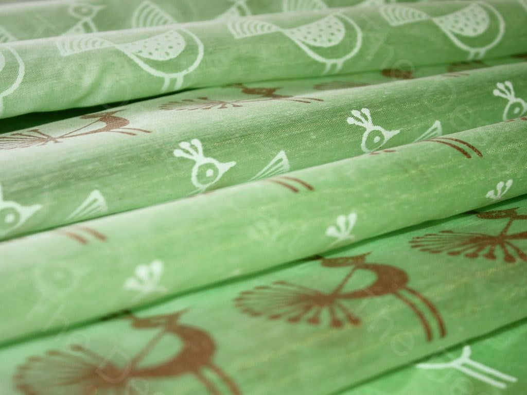 Green Peacock Polyester Chanderi Fabric (1567420678178)