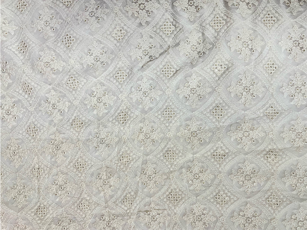 Pre Cut White Dyeable Lakhnavi Embroidered Georgette Fabric