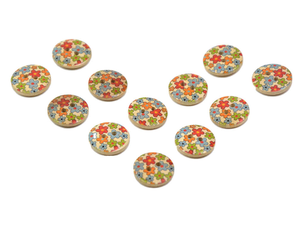 Multicolour Floral Printed 2 Hole Wooden Buttons2