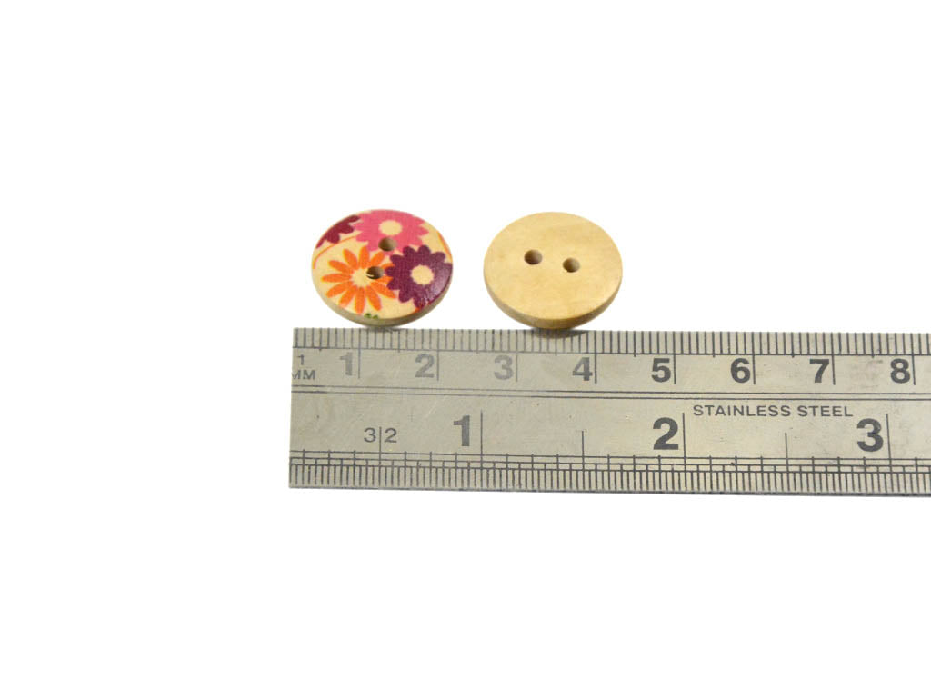 Multicolour Floral Printed 2 Hole Wooden Buttons7