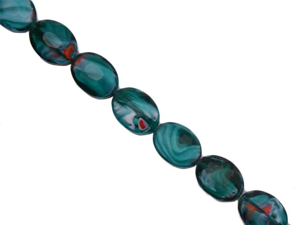 Teal Green White and Red Double Tone Designer Glass Beads