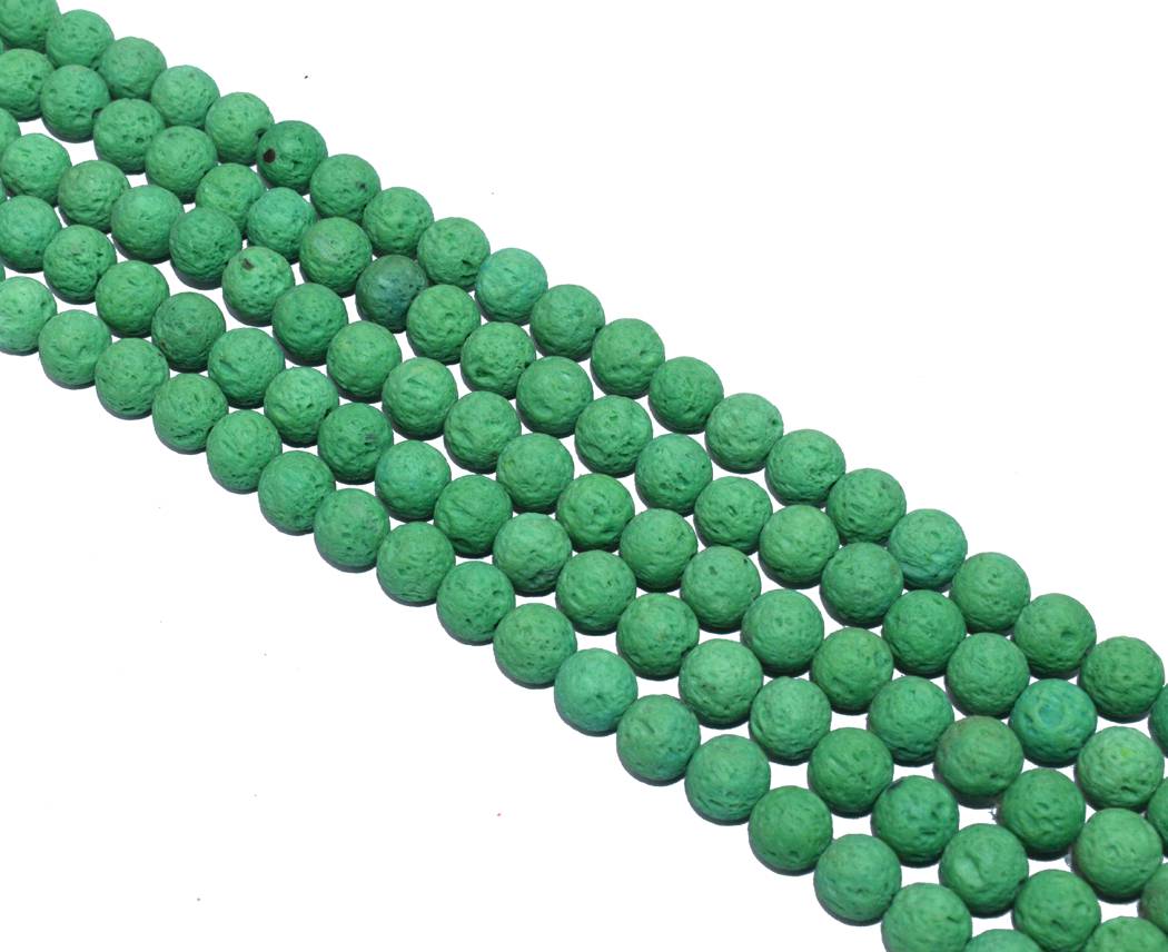 Sea Green Circular Natural Stone Lava Beads- 8 mm
