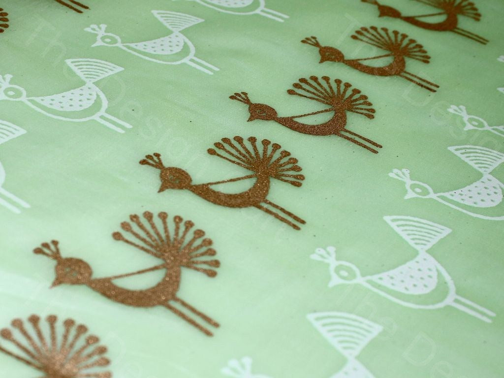 Green Peacock Polyester Chanderi Fabric (1567420678178)