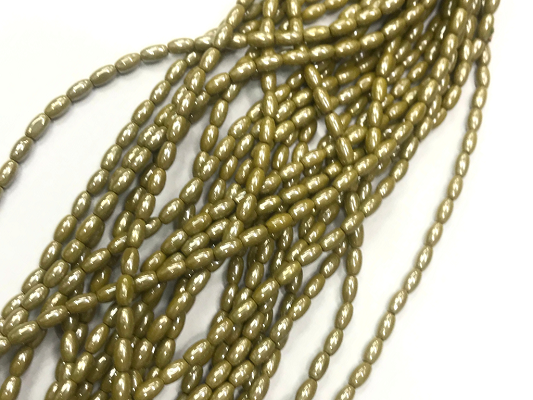 Golden Lustre Oval Glass Beads- 7x4mm