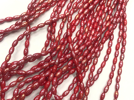 Bright Red Lustre Oval Glass Beads- 7x4mm