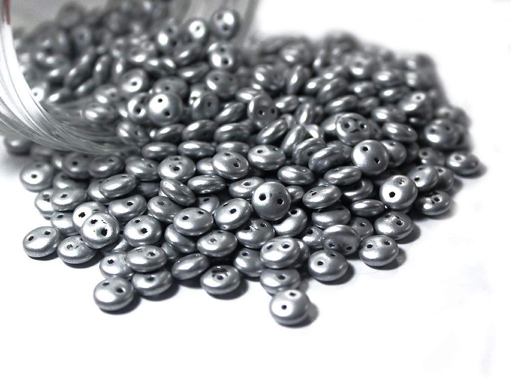 Silver Opaque Lentil 2 Hole Czech Glass Beads | The Design Cart (1695434932258)