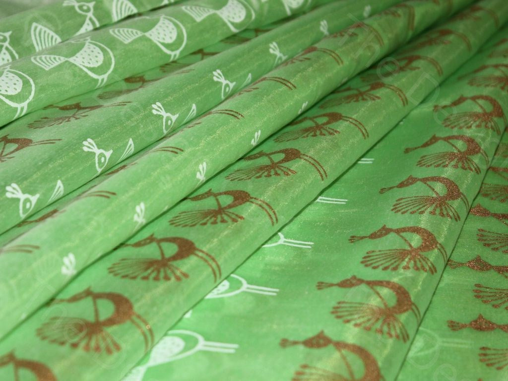 Green Peacock Polyester Chanderi Fabric (1567420678178)