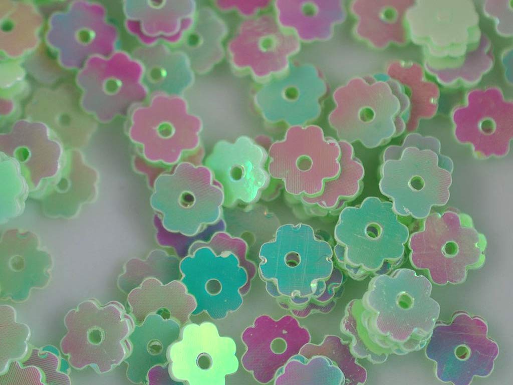 Green Metallic 1 Hole Flower Shape Plastic Sequins (1809414684706)