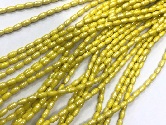 Yellow Lustre Oval Glass Beads- 7x4mm