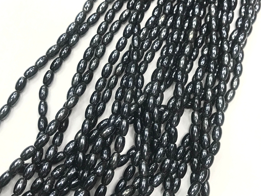 Black Lustre Oval Glass Beads- 7x4mm