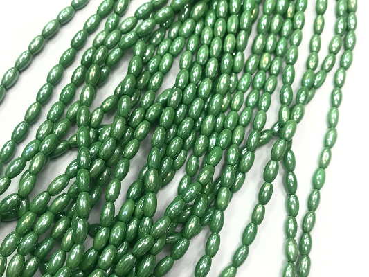 Green Lustre Oval Glass Beads- 7x4mm