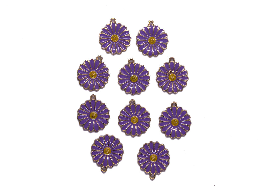 Purple Yellow Flower Shaped Metal Charms