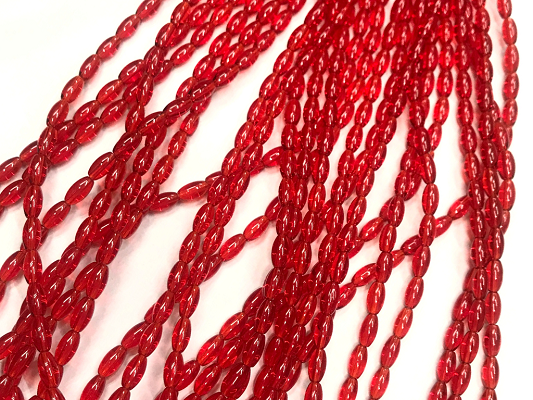 Red Transparent Oval Glass Beads- 7x4mm