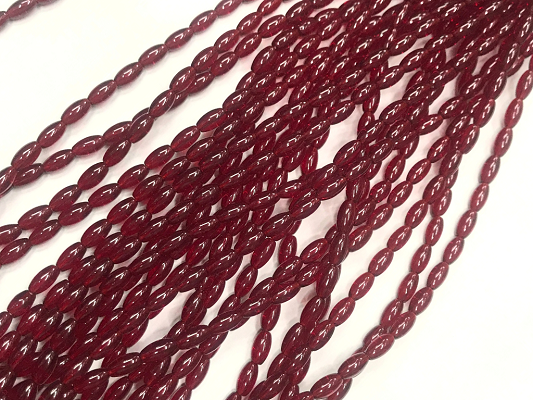 Maroon Transparent Oval Glass Beads- 7x4mm