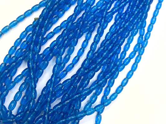 Blue Transparent Oval Glass Beads- 7x4mm