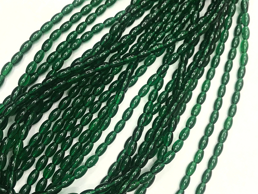 Dark Green Transparent Oval Glass Beads- 7x4mm