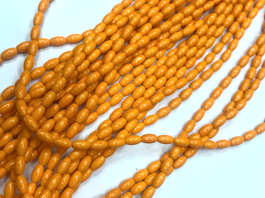 Orange Opaque Oval Glass Beads- 7x4mm