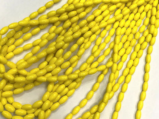 Yellow Opaque Oval Glass Beads- 7x4mm