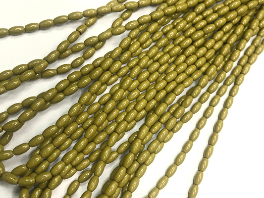 Olive Green Opaque Oval Glass Beads- 7x4mm