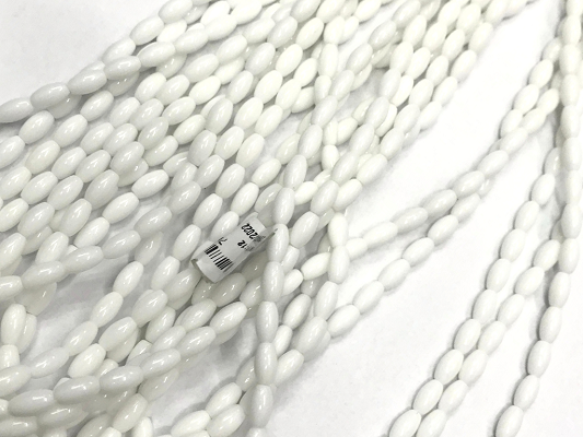 White Opaque Oval Glass Beads- 7x4mm