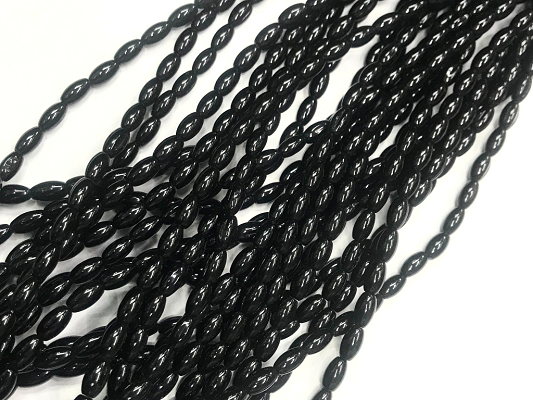 Black Opaque Oval Glass Beads- 7x4mm